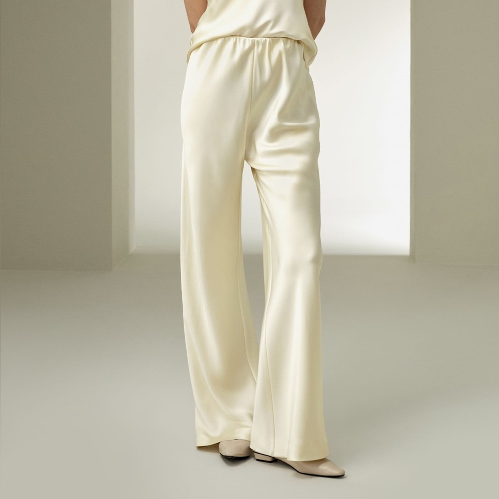 Lilysilk Full Bias Cut Silk Cream Pants